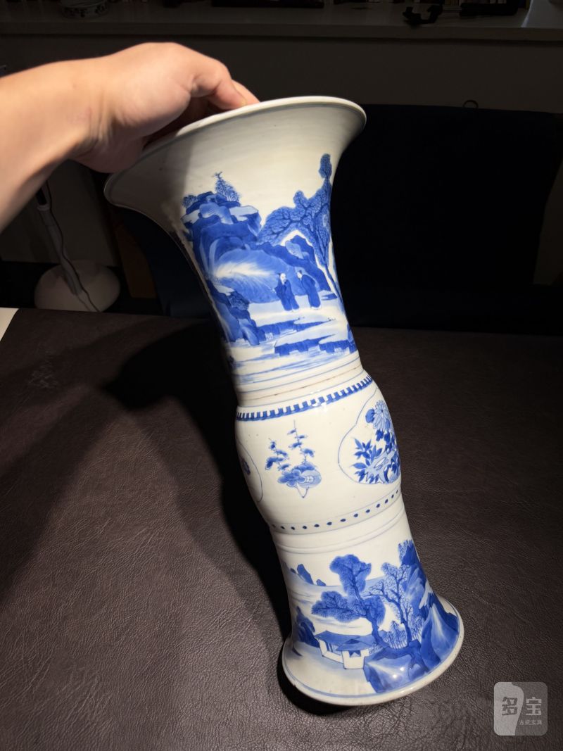 清康熙 青花山水人物故事图花觚 - 图7